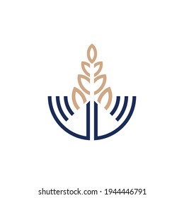 Logo template of wheat and hand suitable for food icon, organic rice product label, foodstuffs, agriculture symbol and others