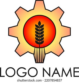 Logo template with a wheat spike and a gear. Vector illustration.