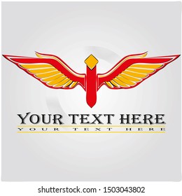 Logo template with wing themes. I gave the color red and gold because red means "brave" and gold means "valuable". by giving the text below will be the name or feature of the logo. 