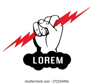 Logo Template, Zeus Arm, Hand Holding A Lighting Bolt, Vector