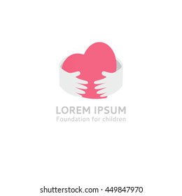 Logo Template-heart In Hand. Hugs Hands Heart Logo