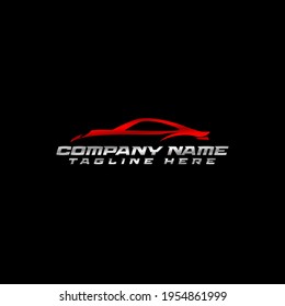 Logo Templates About Automotive Illustrated in the Silhouette of a Re Metallic Car in Black Background with Elegant and Sporty Curved Lines