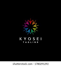 Logo Templates About Communities Illustrated With Icons Of People Who Hand Together, Live, Work Together For Good Together Or Called Kyosei.