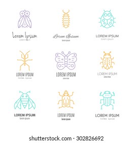 Logo Templates With Bugs And Insects Made In Vector - Each Label Is Isolated And Easy To Use. Data Protection Symbols, Pest Control, Nature Design Element. 