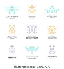 Logo Templates With Bugs And Insects Made In Vector - Each Label Is Isolated And Easy To Use. Data Protection Symbols, Pest Control, Nature Design Element. 
