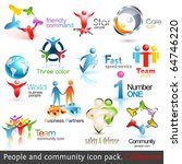Logo Templates. Business People Community 3d Icons. Vector Design elements. Set of Business Teamwork Symbols. Round Shape. Global Brand. Care, Guard, Running, Fast, Puzzle Symbol. People Silhouette.