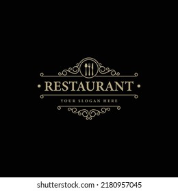 Logo Templates with Monogrammed Elements and Flourish Ornaments for Restaurants, Clubs, Boutiques, Cafes, Hotel Cards. Vector 