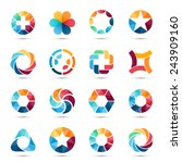 Logo templates set. Abstract circle creative signs and symbols. Circles, plus signs, stars, triangle, hexagons and other design elements.