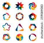 Logo templates set. Abstract circle creative signs and symbols. Circles, star, pentagon, hexagon and other design elements.