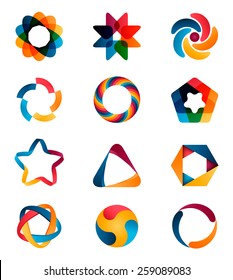 Logo templates set. Abstract circle creative signs and symbols. Circles, star, pentagon, hexagon and other design elements.