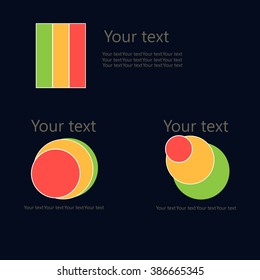 Logo templates set. Abstract circle creative signs and symbols. Circles, plus signs, stars, triangle, hexagons and other design elements.