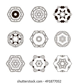 Logo templates set. Abstract circle creative signs and symbols. Circles, plus signs, stars, triangle, hexagons and other design elements.