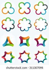 Logo Templates Set. Abstract Creative Signs And Symbols With 3, 4, 6, 7 And 8 Parts.