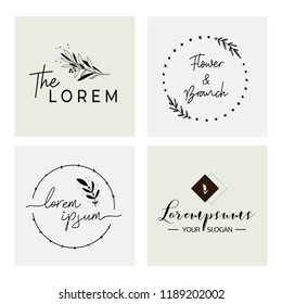 Logo templates set. Elegant logo design with leaves, branch and wreath