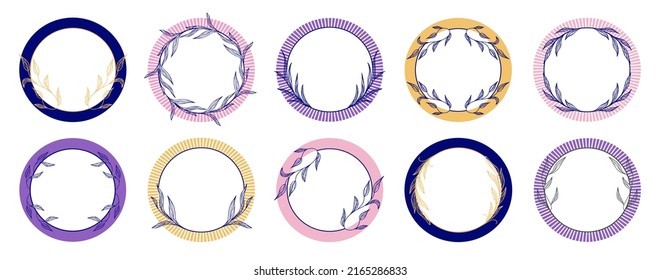 Logo templates. Set of the hand-drawn botanical wreaths. Wedding flourish laurel wreaths for invitation card.