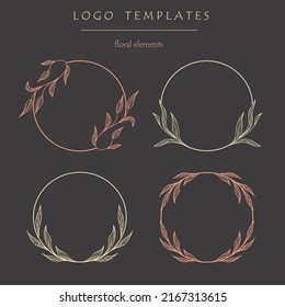 Logo templates. Set of the hand-drawn botanical wreaths. Wedding flourish laurel wreaths for invitation card.