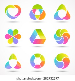 Logo Templates Set. Modern Vector Abstract Circle Creative Sign Or Symbol. Design Geometric Elements Bundle