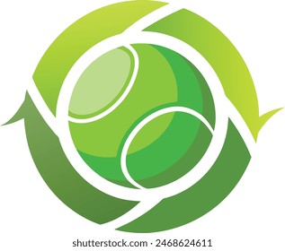 logo for a tennis ball company . Introducing the same ball in the middle a recycling symbol. vector art illustration