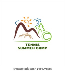 Logo tennis summer camp. Cartoon logo. Vector Illustration 