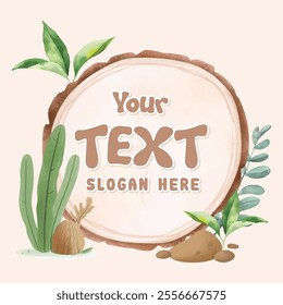 Logo text background forest with wooden and leaf