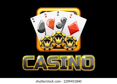 logo text casino and icon on black background, For Ui Game element