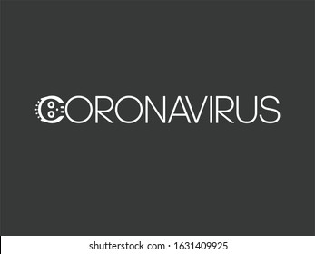 Logo with the text coronary virus. The first letter depicts a human skull with the shape of the virus. Vector.