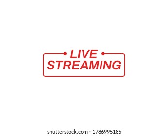 Texto del logotipo transmitiendo en directo en rojo sobre fondo blanco. Icono de transmisión en línea