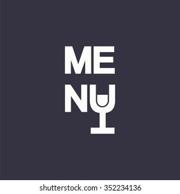 logo text menu with a sign of wineglass. Vector design logo. Logo for cafe. Vector illustration