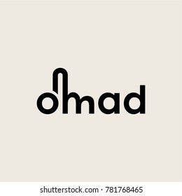 Logo text omad. flat icon typography of hand on cream background