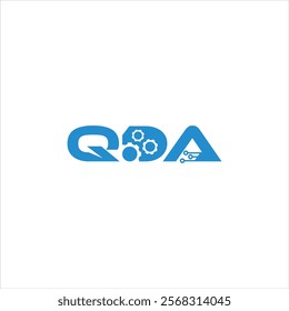 A logo with the text "QDA" in blue, where the letter "D" is stylized with gear icons and the letter "A" has circuit-like lines