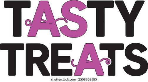 A logo with the text "Tasty Treats" in large, bold letters. The "T" and "T" in "Tasty Treats" are larger than the rest of the letters and are connected by a wavy line.