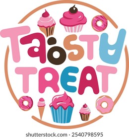 A logo with the text "Tasty Treats" in large, playful, cursive letters. 