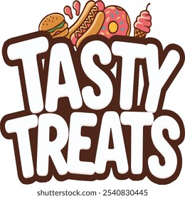 A logo with the text "Tasty Treats" in large, playful, cursive letters. 