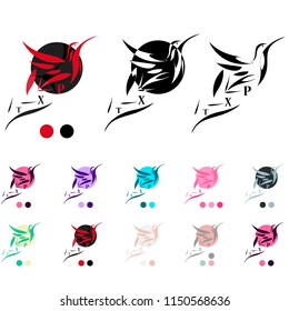 Logo of the textile company birdie hummingbird. A set of 10 examples of different colors.