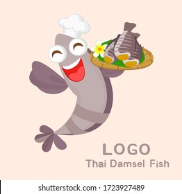 Logo Thai damsel fish and dried salted damsel fish vector