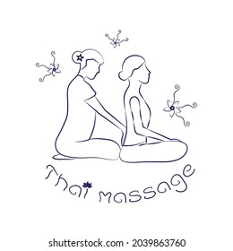 Logo thai massage. Silhouette of a woman getting traditional thai stretching massage by therapist. Thai massage concept for your web site design, app, UI. EPS10