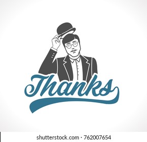 Logo - thank you concept sign - Man taking off his hat - icon 