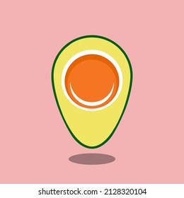 logo that combines avocado, egg and pin.