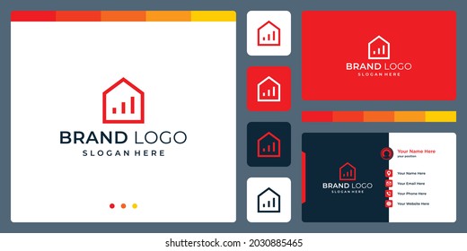 logo that combines house shapes and investment. business cards.