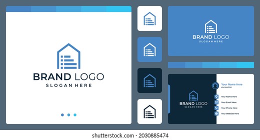 logo that combines house shapes and document. business cards.