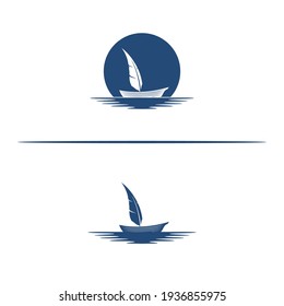 a logo that combines a sailboat and a feather