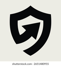 Ein Logo, das einen Schild mit einem nach oben zeigenden Pfeil kombiniert und ein Gefühl von Sicherheit, Schutz und Wachstum oder Fortschritt nach oben vermittelt