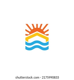 a logo that combines the sun of the house and water