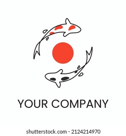 A logo that illustrated by two koi fish like a line art