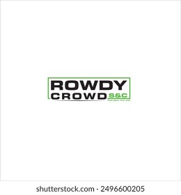 The logo that says Rowdy Crowd is square in green and black