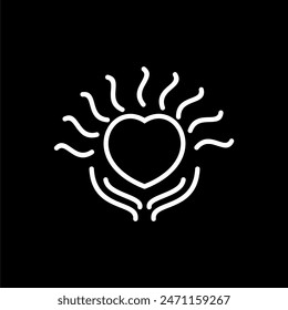 a logo that symbolizes the warmth of love, formed from hand and heart symbols that emit positive energy