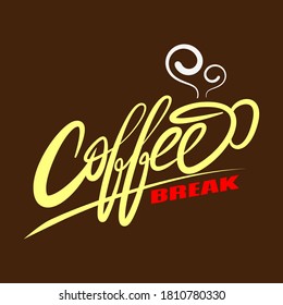 The logo with the theme of a coffee break uses a modified coffee writing illustration on the back e to become a cup containing coffee.