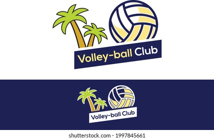 Logo in the theme of the game of volleyball that shows a volleyball ball and palm trees