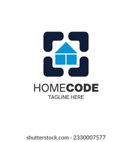 Logo themed on technological innovation in the home. Home Code logo isolated on white background