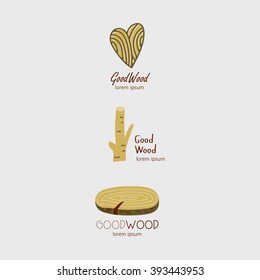 Logo for those who work with wood. Wooden heart, stylized branch of the tree, cut down a tree. Suitable for carpentry workshop, wooden furniture manufacturers, forestry.